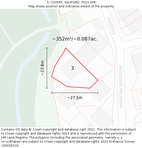 3, COVERT, ASHFORD, TN23 4XR: Plot and title map