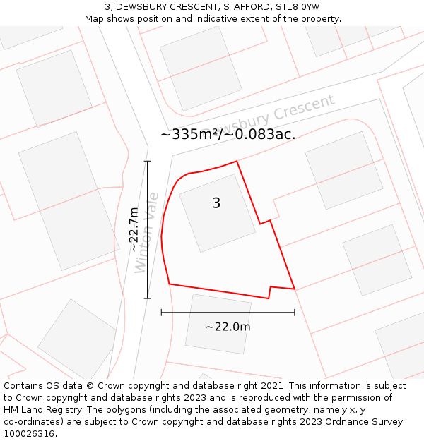 3, DEWSBURY CRESCENT, STAFFORD, ST18 0YW: Plot and title map
