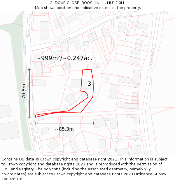3, DOVE CLOSE, ROOS, HULL, HU12 0LL: Plot and title map