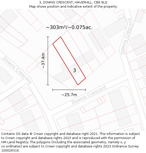 3, DOWNS CRESCENT, HAVERHILL, CB9 9LQ: Plot and title map