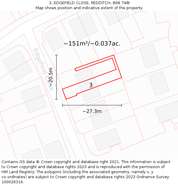 3, EDGEFIELD CLOSE, REDDITCH, B98 7WB: Plot and title map