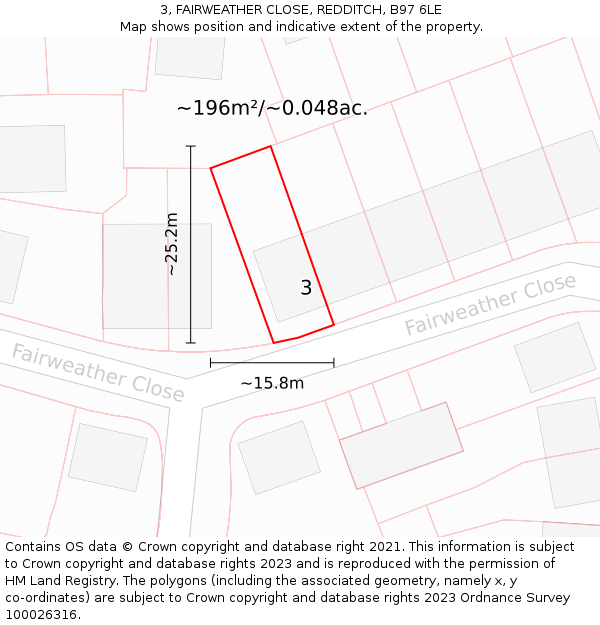 3, FAIRWEATHER CLOSE, REDDITCH, B97 6LE: Plot and title map