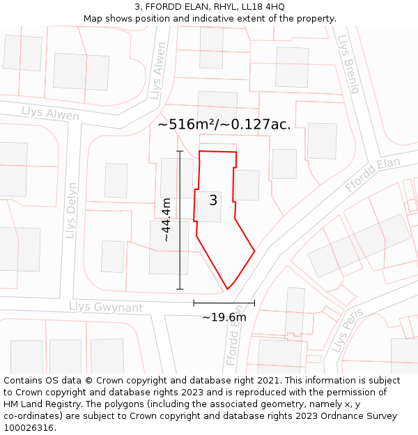 3, FFORDD ELAN, RHYL, LL18 4HQ: Plot and title map