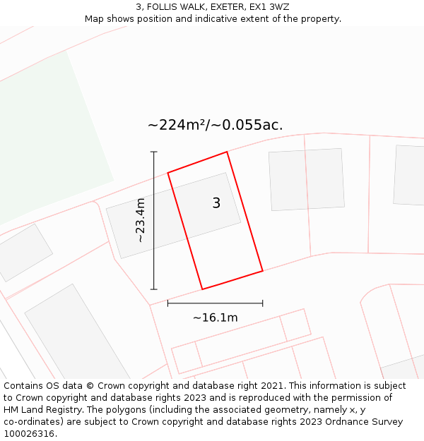3, FOLLIS WALK, EXETER, EX1 3WZ: Plot and title map