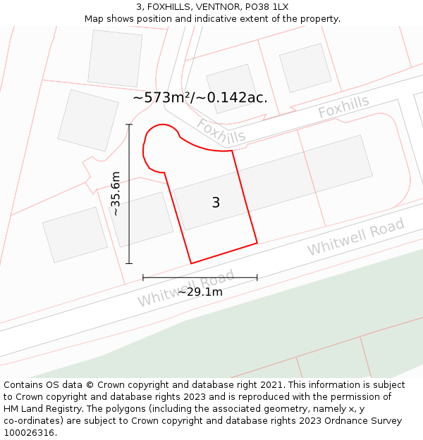 3, FOXHILLS, VENTNOR, PO38 1LX: Plot and title map