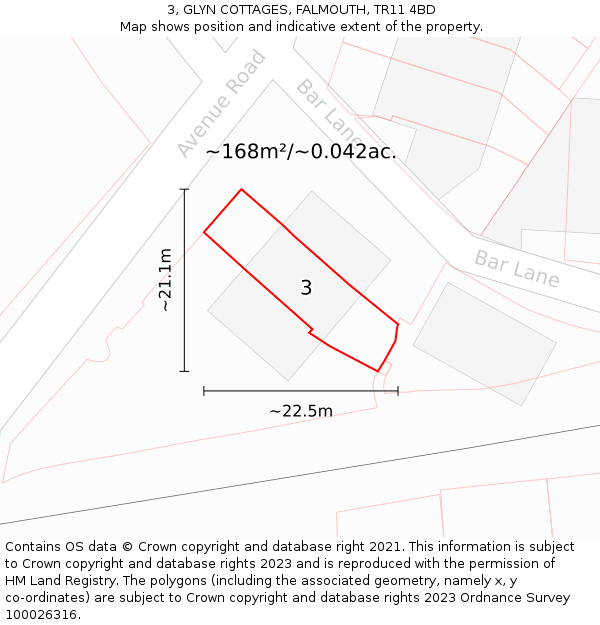 3, GLYN COTTAGES, FALMOUTH, TR11 4BD: Plot and title map