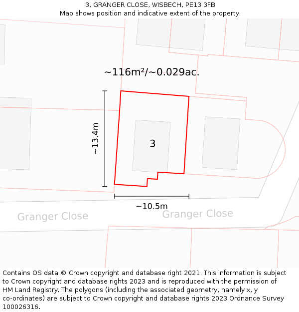 3, GRANGER CLOSE, WISBECH, PE13 3FB: Plot and title map