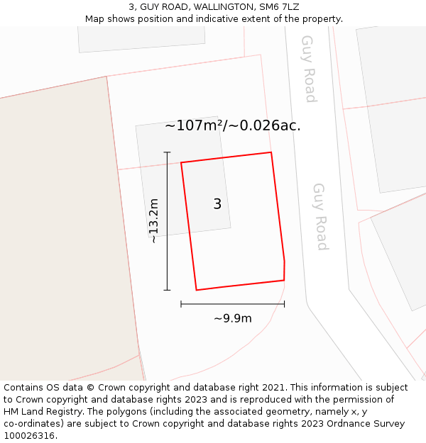 3, GUY ROAD, WALLINGTON, SM6 7LZ: Plot and title map