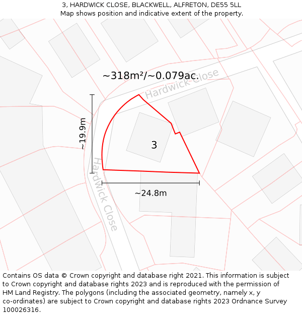 3, HARDWICK CLOSE, BLACKWELL, ALFRETON, DE55 5LL: Plot and title map