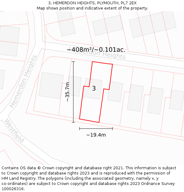3, HEMERDON HEIGHTS, PLYMOUTH, PL7 2EX: Plot and title map