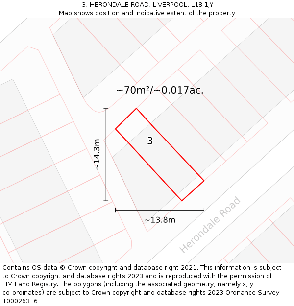 3, HERONDALE ROAD, LIVERPOOL, L18 1JY: Plot and title map