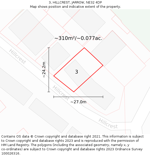 3, HILLCREST, JARROW, NE32 4DP: Plot and title map