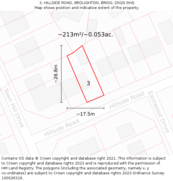 3, HILLSIDE ROAD, BROUGHTON, BRIGG, DN20 0HQ: Plot and title map
