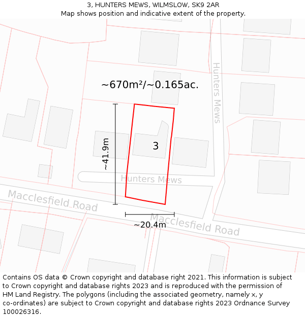 3, HUNTERS MEWS, WILMSLOW, SK9 2AR: Plot and title map