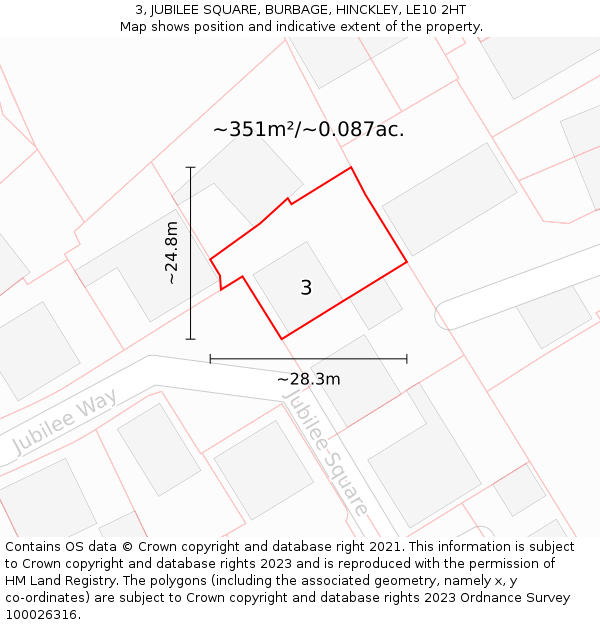 3, JUBILEE SQUARE, BURBAGE, HINCKLEY, LE10 2HT: Plot and title map