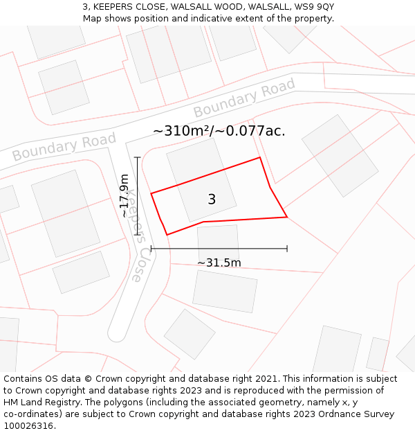 3, KEEPERS CLOSE, WALSALL WOOD, WALSALL, WS9 9QY: Plot and title map