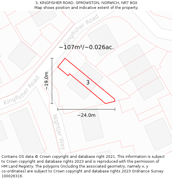 3, KINGFISHER ROAD, SPROWSTON, NORWICH, NR7 8GX: Plot and title map