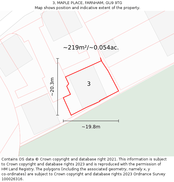3, MAPLE PLACE, FARNHAM, GU9 9TG: Plot and title map