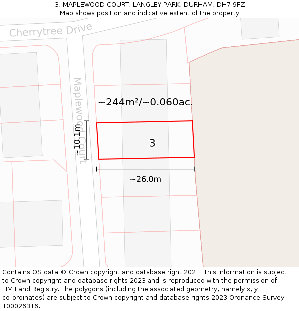 3, MAPLEWOOD COURT, LANGLEY PARK, DURHAM, DH7 9FZ: Plot and title map