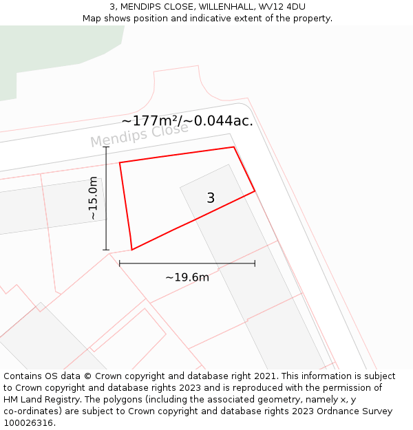 3, MENDIPS CLOSE, WILLENHALL, WV12 4DU: Plot and title map