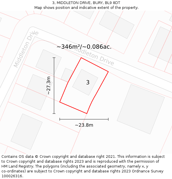 3, MIDDLETON DRIVE, BURY, BL9 8DT: Plot and title map