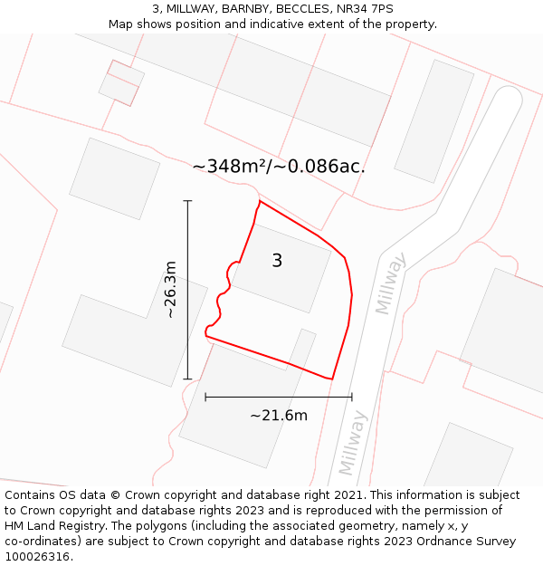 3, MILLWAY, BARNBY, BECCLES, NR34 7PS: Plot and title map