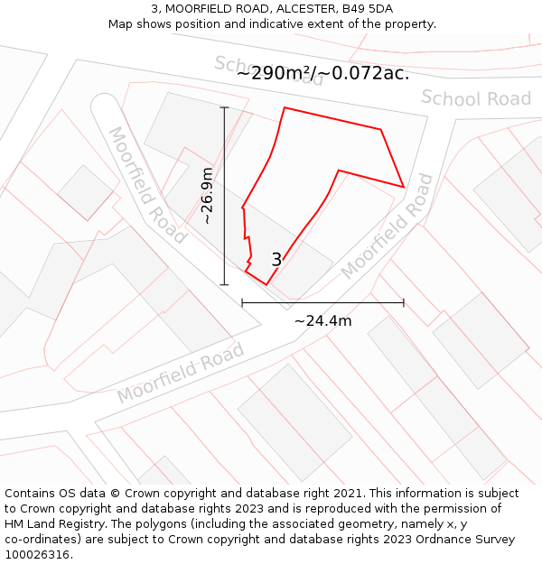 3, MOORFIELD ROAD, ALCESTER, B49 5DA: Plot and title map