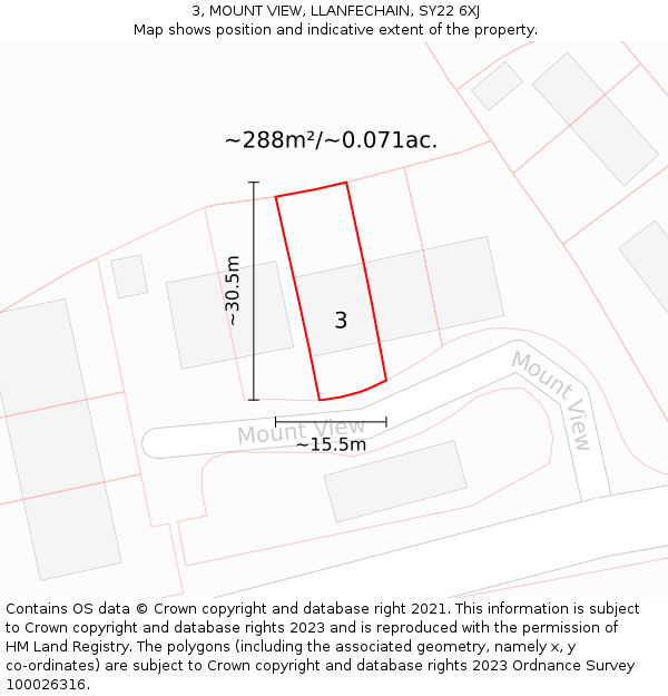3, MOUNT VIEW, LLANFECHAIN, SY22 6XJ: Plot and title map