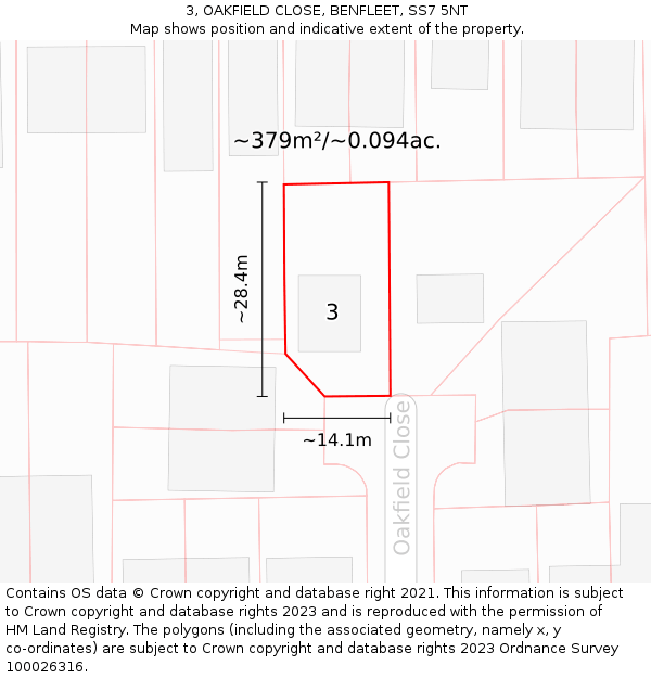 3, OAKFIELD CLOSE, BENFLEET, SS7 5NT: Plot and title map