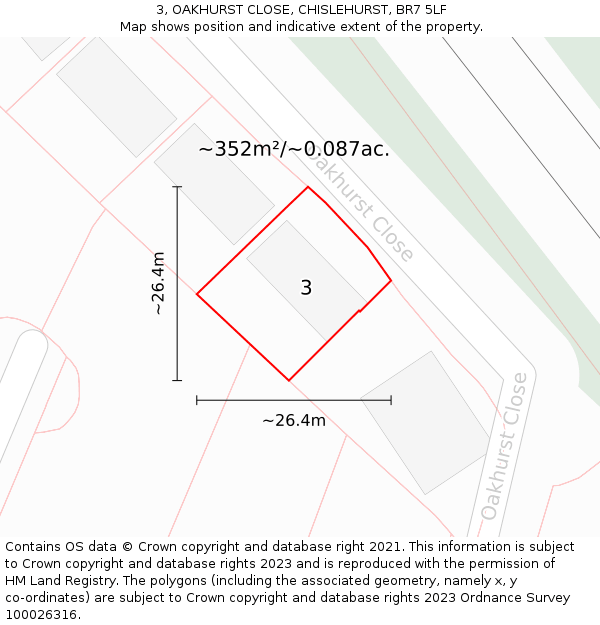 3, OAKHURST CLOSE, CHISLEHURST, BR7 5LF: Plot and title map