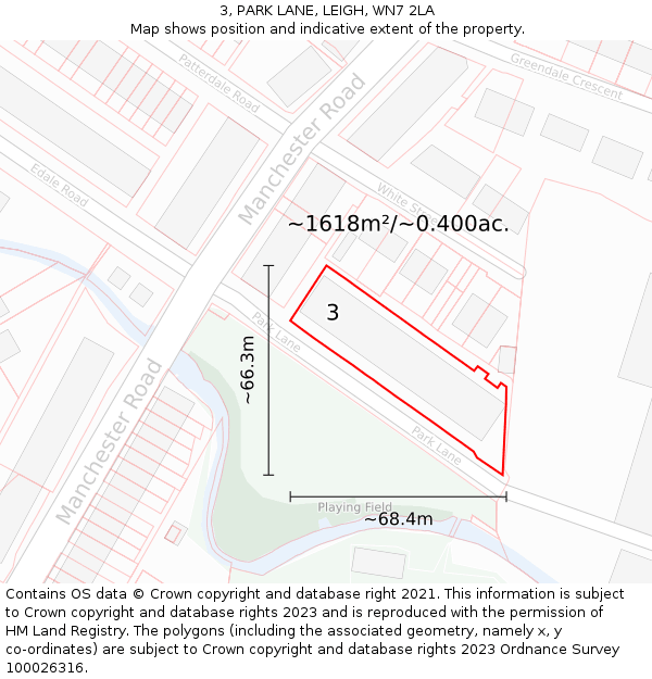 3, PARK LANE, LEIGH, WN7 2LA: Plot and title map