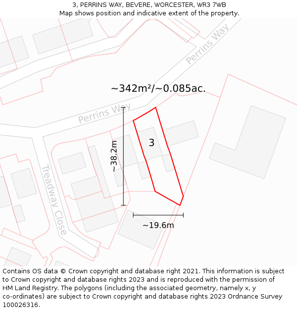 3, PERRINS WAY, BEVERE, WORCESTER, WR3 7WB: Plot and title map