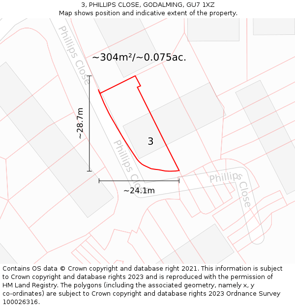 3, PHILLIPS CLOSE, GODALMING, GU7 1XZ: Plot and title map