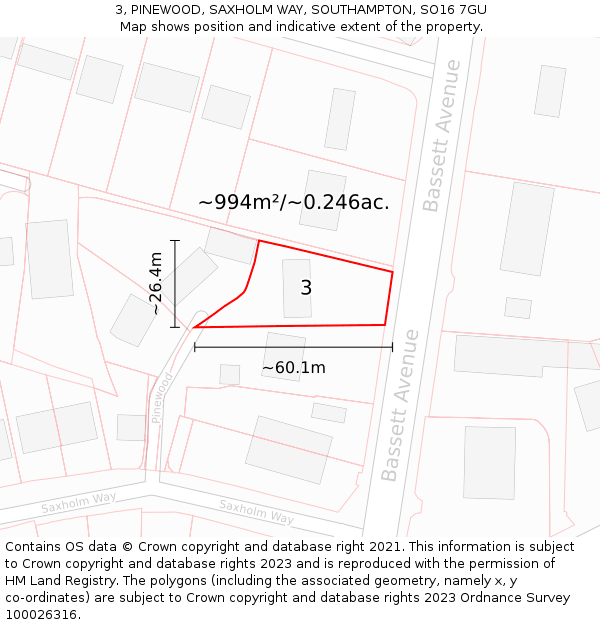3, PINEWOOD, SAXHOLM WAY, SOUTHAMPTON, SO16 7GU: Plot and title map