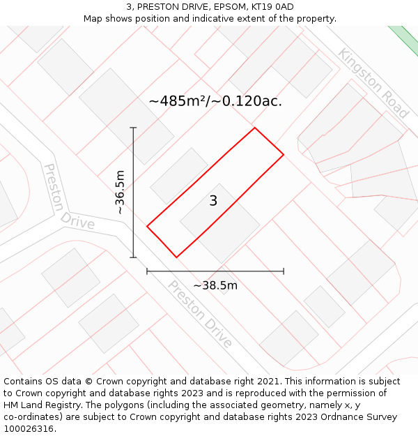 3, PRESTON DRIVE, EPSOM, KT19 0AD: Plot and title map