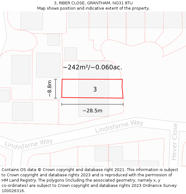 3, RIBER CLOSE, GRANTHAM, NG31 8TU: Plot and title map