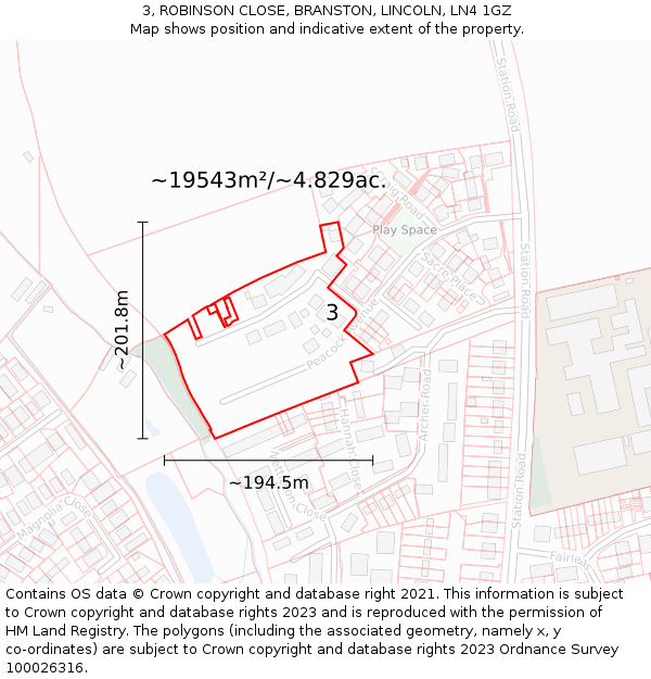 3, ROBINSON CLOSE, BRANSTON, LINCOLN, LN4 1GZ: Plot and title map