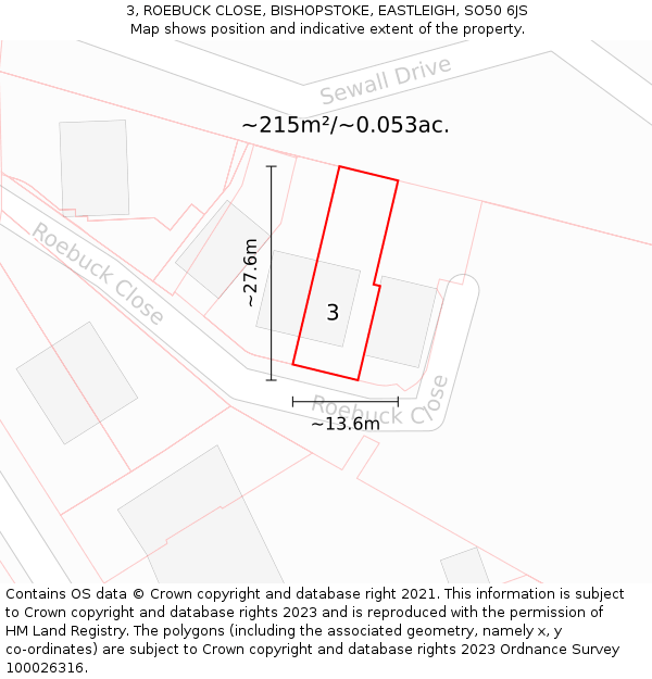 3, ROEBUCK CLOSE, BISHOPSTOKE, EASTLEIGH, SO50 6JS: Plot and title map