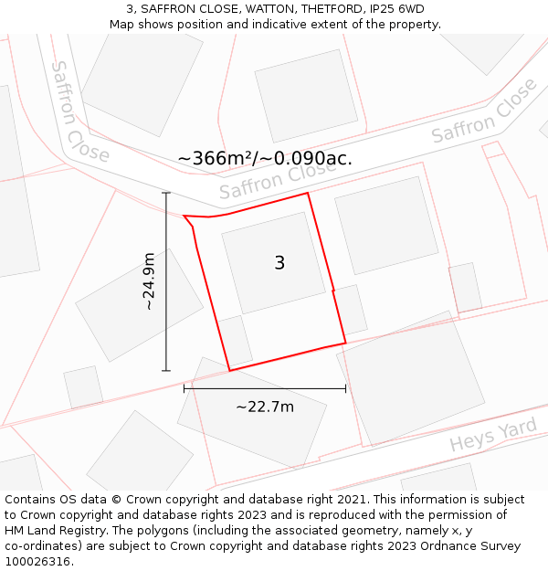 3, SAFFRON CLOSE, WATTON, THETFORD, IP25 6WD: Plot and title map