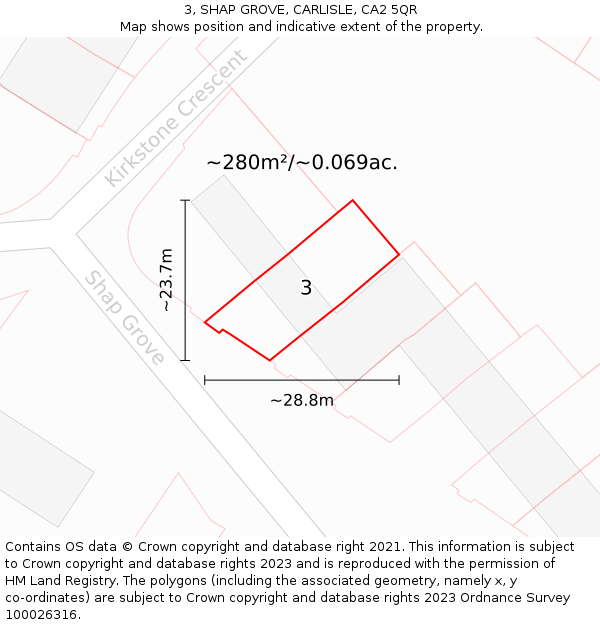 3, SHAP GROVE, CARLISLE, CA2 5QR: Plot and title map