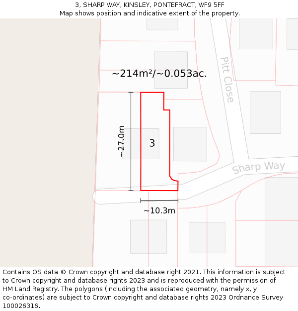 3, SHARP WAY, KINSLEY, PONTEFRACT, WF9 5FF: Plot and title map