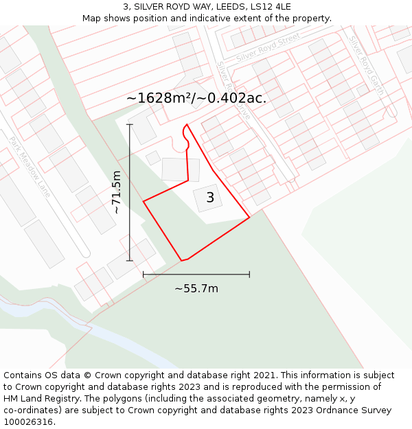 3, SILVER ROYD WAY, LEEDS, LS12 4LE: Plot and title map