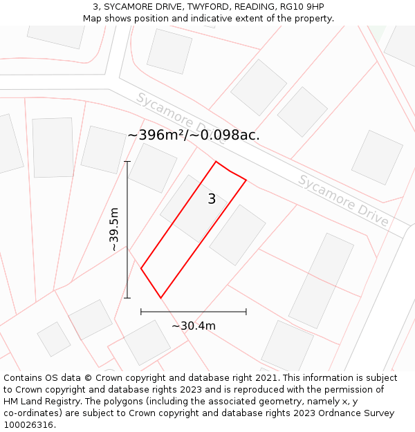 3, SYCAMORE DRIVE, TWYFORD, READING, RG10 9HP: Plot and title map