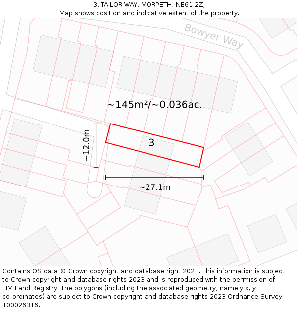 3, TAILOR WAY, MORPETH, NE61 2ZJ: Plot and title map