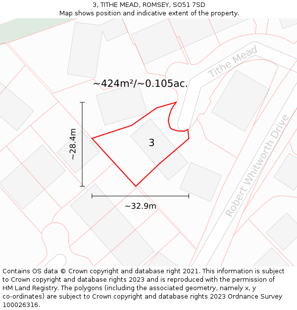 3, TITHE MEAD, ROMSEY, SO51 7SD: Plot and title map