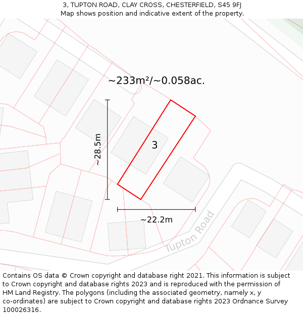 3, TUPTON ROAD, CLAY CROSS, CHESTERFIELD, S45 9FJ: Plot and title map