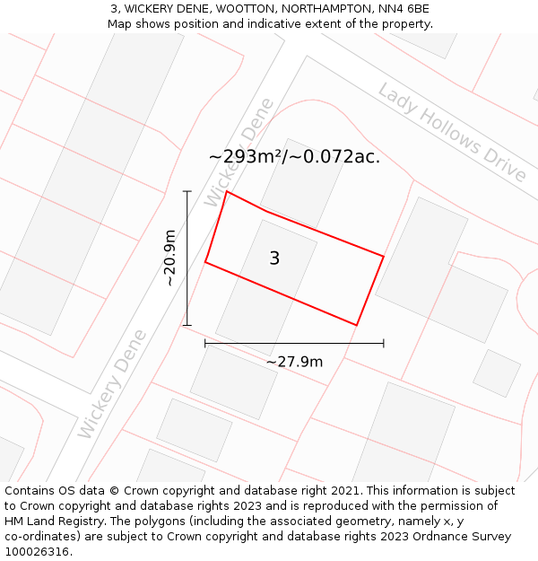 3, WICKERY DENE, WOOTTON, NORTHAMPTON, NN4 6BE: Plot and title map