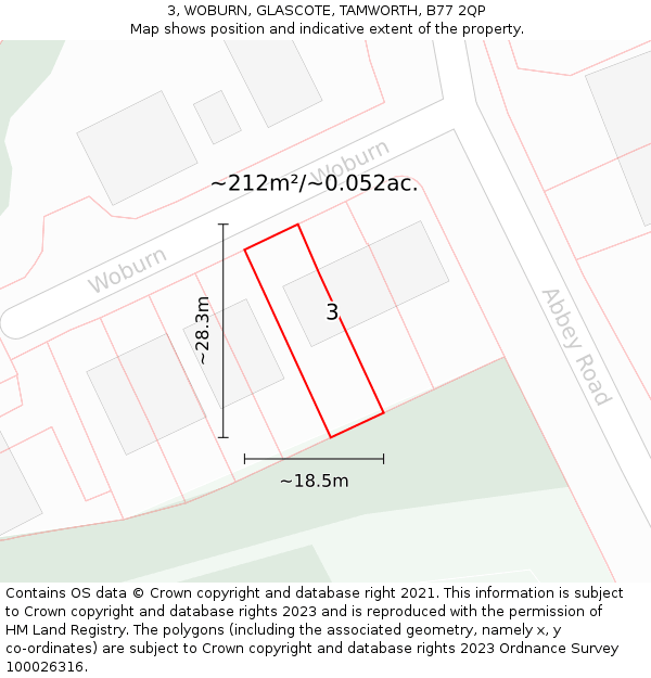 3, WOBURN, GLASCOTE, TAMWORTH, B77 2QP: Plot and title map