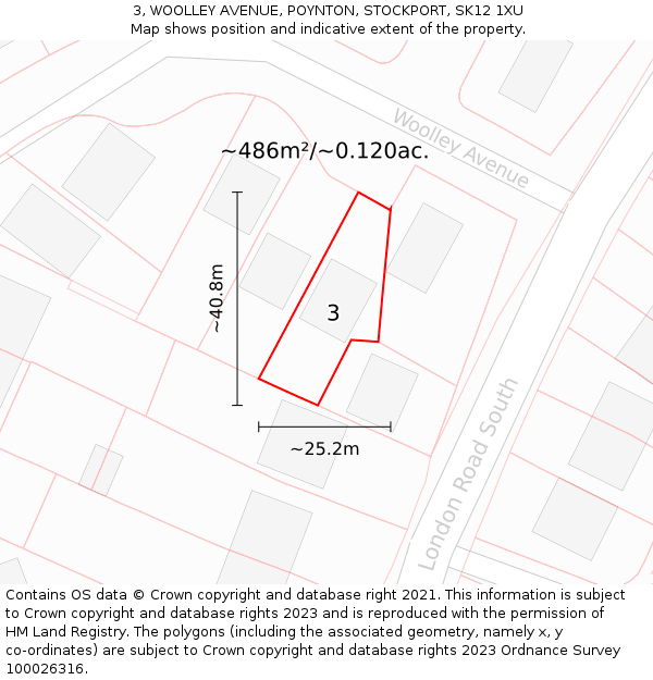 3, WOOLLEY AVENUE, POYNTON, STOCKPORT, SK12 1XU: Plot and title map