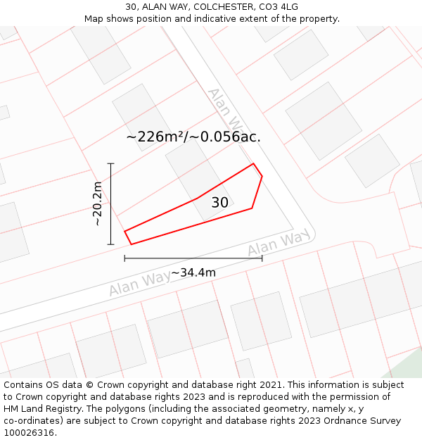 30, ALAN WAY, COLCHESTER, CO3 4LG: Plot and title map